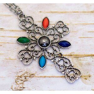 24 inch, Vintage Silver Tone Gothic Cross Unique Necklace by Avon - BZ1